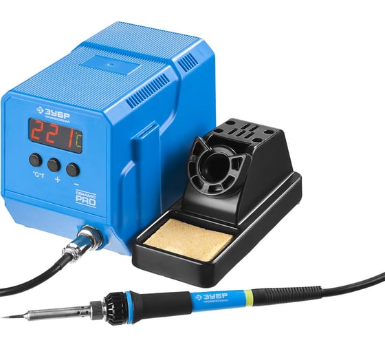 Изображение товара Низкотемпературная цифровая паяльная станция ЗУБР с ЖК дисплеем, диапазон 50-480C, 60Вт 55336