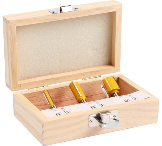 Изображение товара Набор фрез по дереву деревянный ящик, хвостовик 8 мм, 3 шт ТУНДРА 9200761