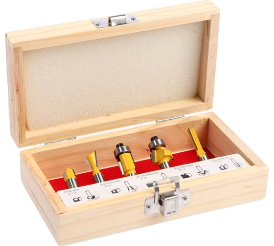 Изображение товара Набор фрез по дереву деревянный ящик, хвостовик 8 мм, 5 шт ТУНДРА 9200760