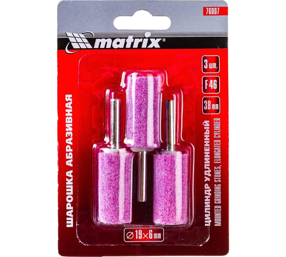 Изображение товара Шарошка абразивная, цилиндр удлиненный (19x38x6, F46, 3 шт.) MATRIX 76007