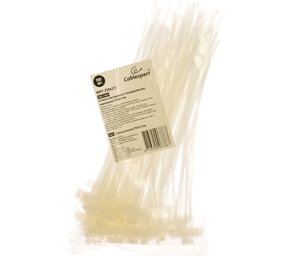 Изображение товара Стяжки Cablexpert пластиковые 210мм х 2.5мм с площадками д. маркировки 100шт MPT-210x2.5