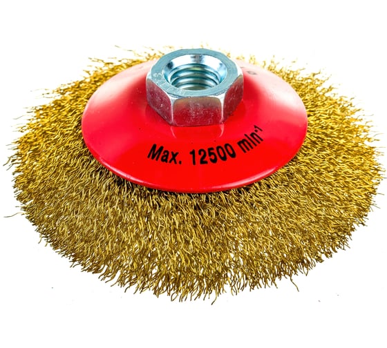 Изображение товара Щетка коническая для УШМ (латунированная проволока 0,3 мм, 100 мм) MIRAX 35143-100