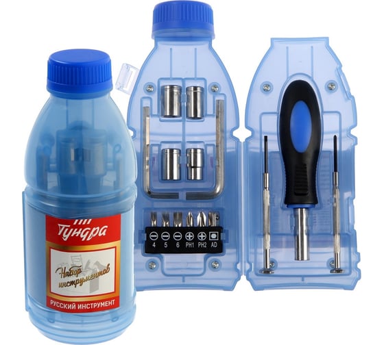 Изображение товара Набор инструментов ТУНДРА подарочный пластиковый кейс Бутылка, 15 предметов 7379030