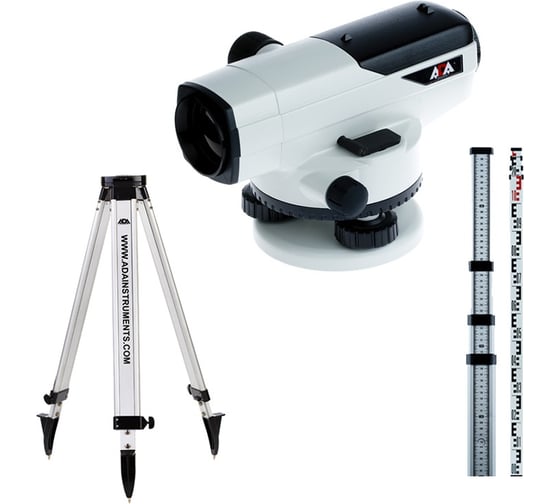 Изображение товара Комплект ADA: оптический нивелир ADA PROF X32 с поверкой + рейка нивелирная телескопическая STAFF 5 + алюминиевый штатив на клипсах Light А00199_К2