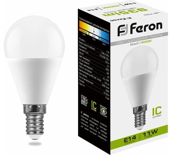 Изображение товара Светодиодная лампа FERON 11W 230V E14 4000K, LB-750 25947