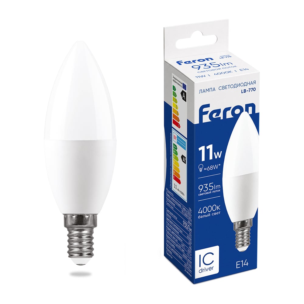 Изображение товара Светодиодная лампа FERON 11W 230V E14 4000K, LB-770 25942 Изображение товара Светодиодная лампа FERON 11W 230V E14 4000K, LB-770 25942