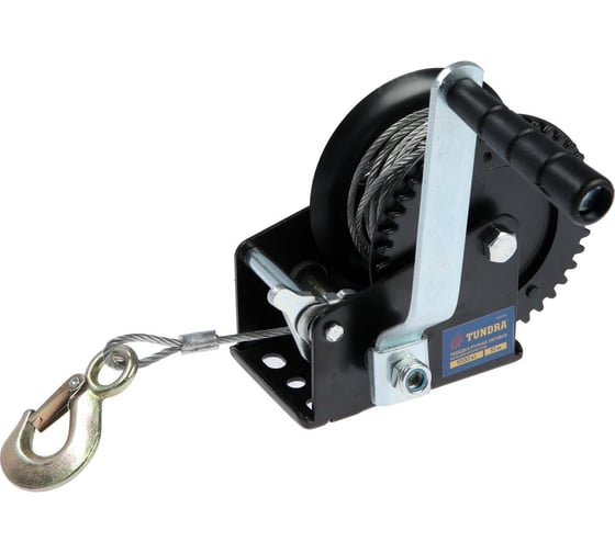 Изображение товара Ручная барабанная тяговая лебедка ТУНДРА 1000 кг, металлический трос 10 метров 1002765