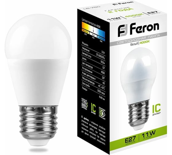 Изображение товара Светодиодная лампа FERON 11W 230V E27 4000K, LB-750 25950