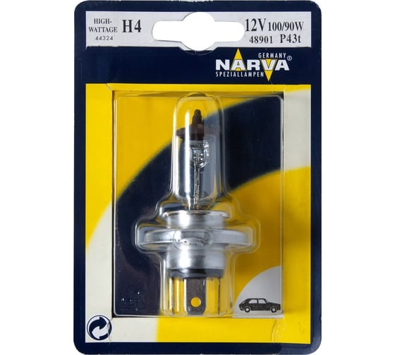 Изображение товара Автолампа NARVA H4 100 90 P43t-38 RALLY блистер 12V 1 10 489014000