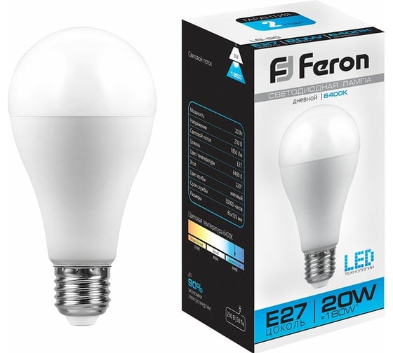 Изображение товара Светодиодная лампа FERON 20W 230V E27 6400K, LB-98 25789