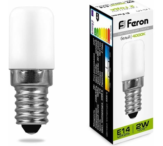 Изображение товара Светодиодная лампа для холодильников FERON 2W 230V E14 4000K, LB-10 25897