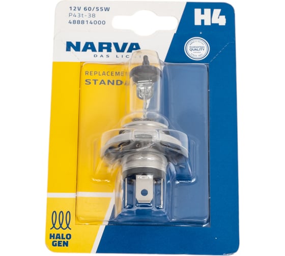 Изображение товара Автолампа NARVA H4 60 55 P43t-38 блистер 12V 1 10 488814000