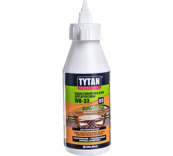 Изображение товара Клей ПВА TYTAN PROFESSIONAL WB 33 D3 для древесины, водостойкий, белый 175 г 16028 272841