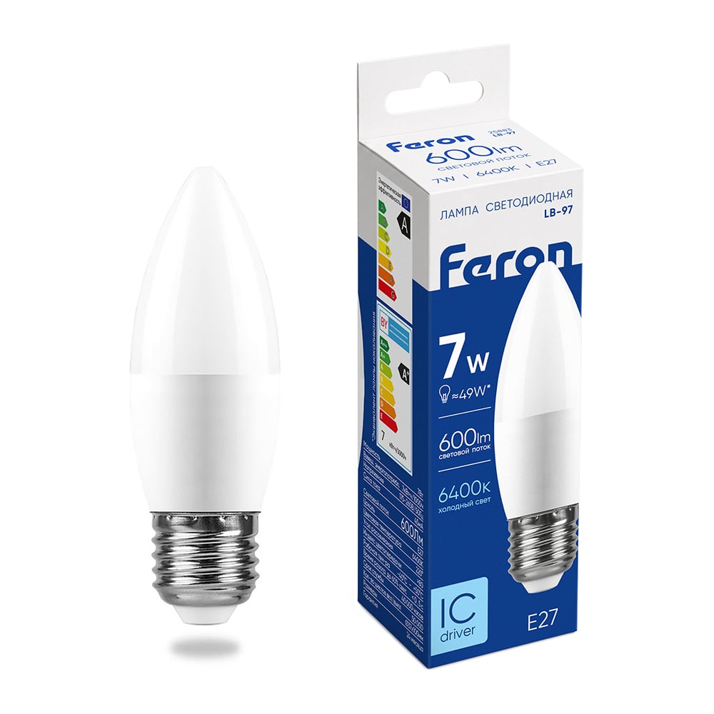 Изображение товара Светодиодная лампа FERON 7W 230V E27 6400K, LB-97 25883