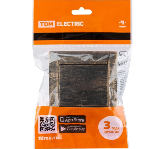 Изображение товара Кнопка звонковая TDM ELECTRIC 6А, старинная бронза, серия "Лама" SQ1815-0768