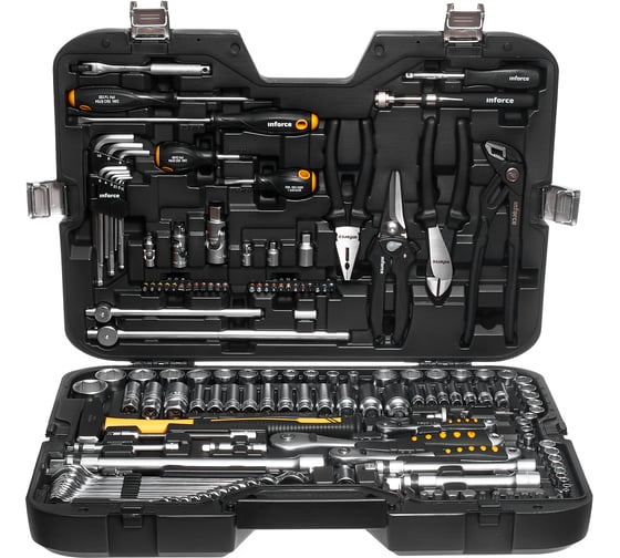Изображение товара Набор инструментов Inforce 150 предметов 1/2" & 3/8" & 1/4", Сталь Cr-V, Сталь Cr-V, Профессиональный, 06-07-21
