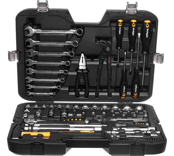 Изображение товара Набор инструментов Inforce 77 предметов 1/2 дюйма и 1/4 дюйма, Сталь Cr-V, Профессиональный, 06-07-19