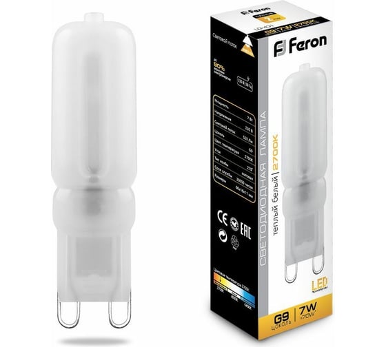 Изображение товара Светодиодная лампа FERON 7W 230V G9 2700K, LB-431 25755
