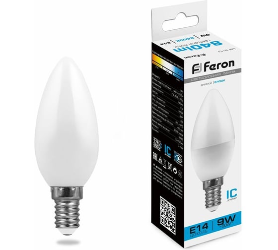 Изображение товара Светодиодная лампа FERON 9W 230V E14 6400K, LB-570 25800