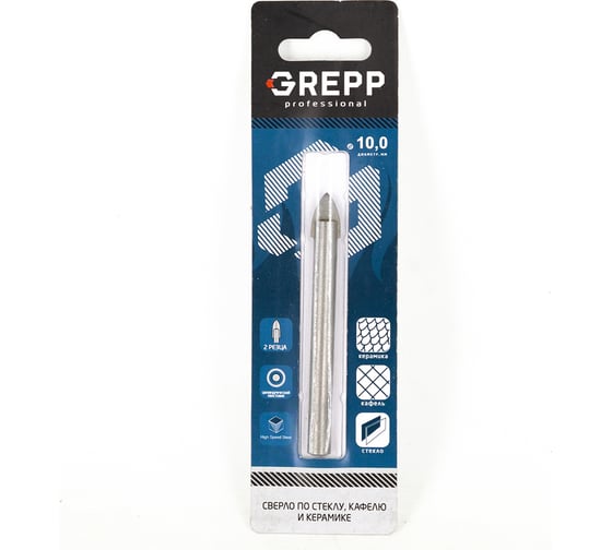 Изображение товара Сверло по кафелю и стеклу копьевидное 10 мм, 2 грани, цилиндрический хвостовик Grepp 401-0010