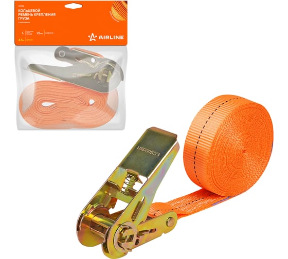 Изображение товара Ремень крепления груза с храповиком AIRLINE кольцевой, 1 т, 4.5 м AST48