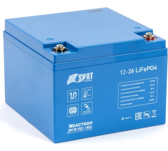 Изображение товара Аккумулятор литий-железо-фосфатный герметизированный Skat i-Battery 12-26 LiFePO4 Бастион 648