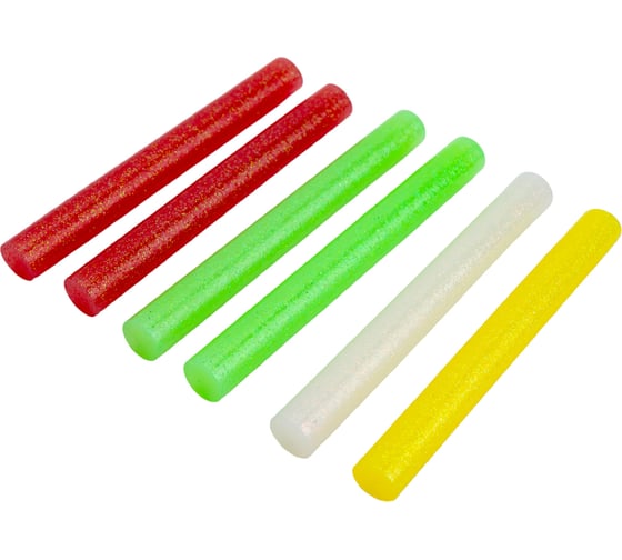 Изображение товара Клей цветной с блестками (6 шт; 11х100 мм) для клеевого пистолета ПРАКТИКА 790-229
