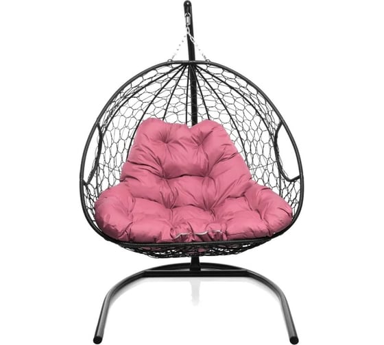 Изображение товара Подвесное кресло M-GROUP ДЛЯ ДВОИХ с ротангом чёрное, розовая подушка 11450408