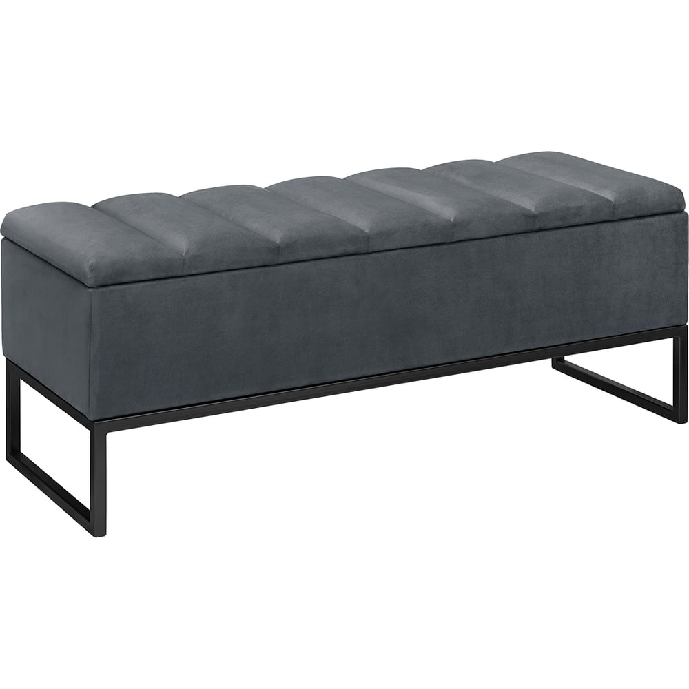 Изображение товара Банкетка GreenWeen CUBE с ящиком для хранения, черный каркас, сидение велюр цвет Mouse Grey, Bulon, 1100x400x450 GW-CUBE-MG-110B-BL