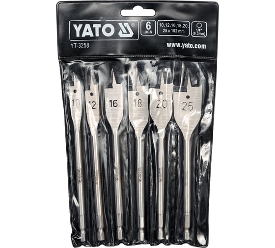 Изображение товара Набор сверл перьевых 6 предметов, 10-25 мм YATO YT-3258