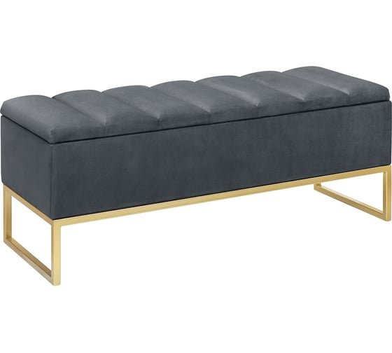 Изображение товара Банкетка GreenWeen CUBE с ящиком для хранения, золотой каркас, сидение велюр цвет Mouse Grey, Bulon, 1100x400x450 GW-CUBE-MG-110G-BL