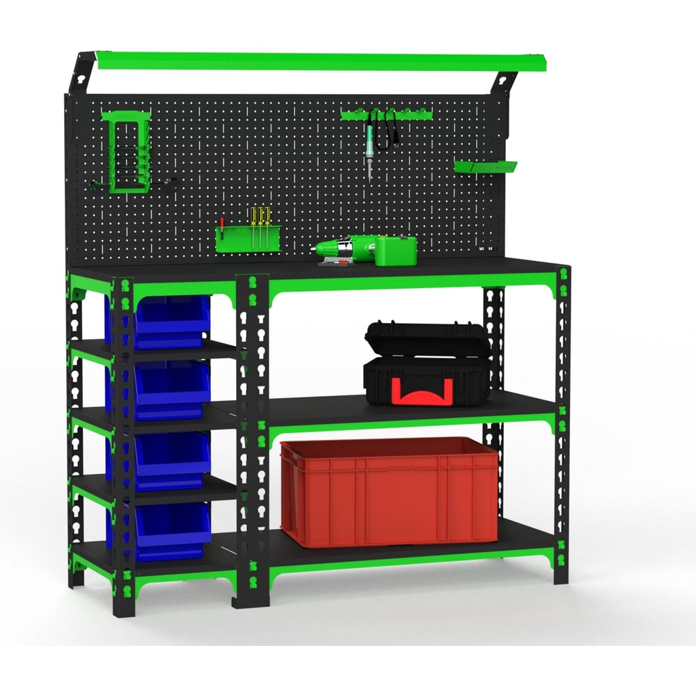 Изображение товара Верстак ООО Металекс серия SUN 950x1200x400 мм с боковыми полками и освещением