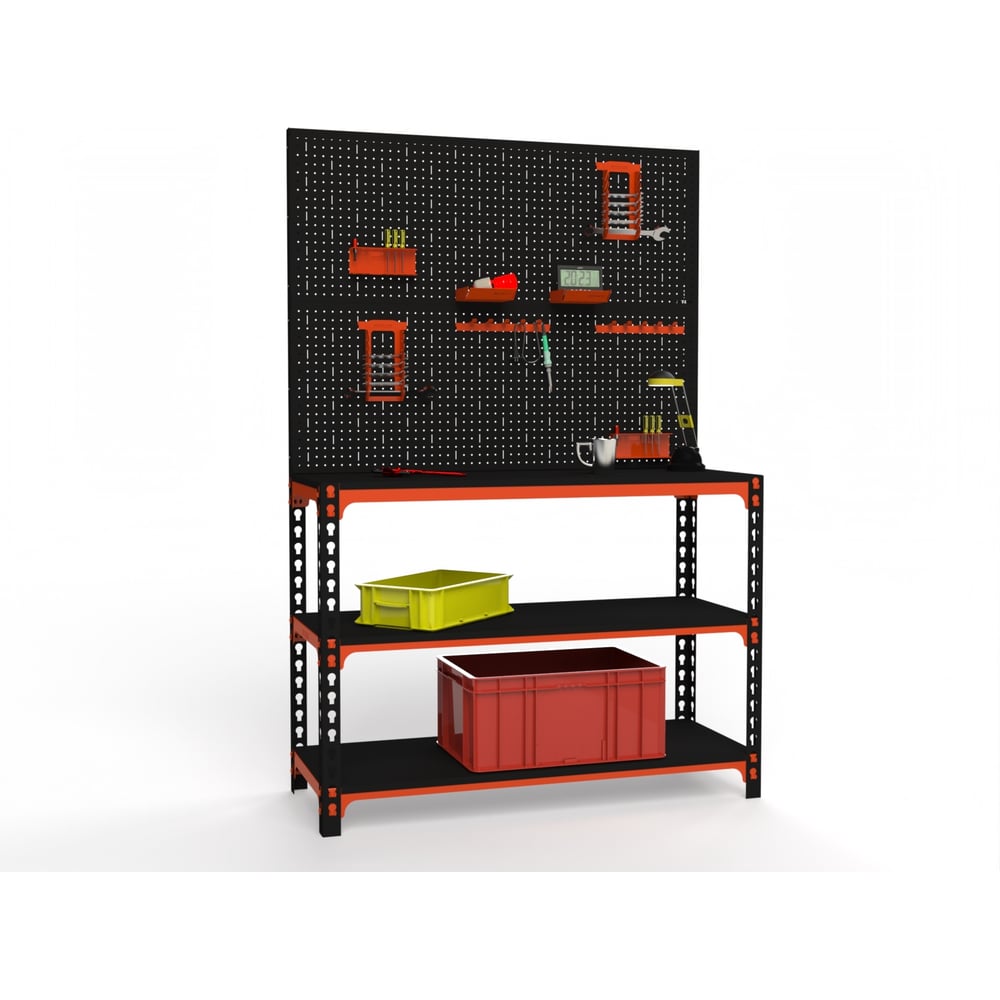 Изображение товара Стол-верстак ООО Металекс 950x1500x500 мм с двойной перфопанелью и аксессуарами