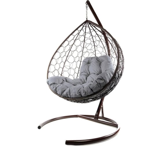 Изображение товара Подвесное кресло M-GROUP XL с ротангом коричневое, серая подушка 11120209