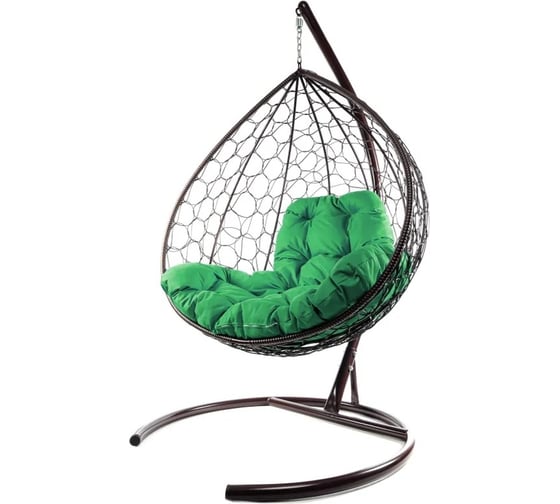Изображение товара Подвесное кресло M-GROUP XL с ротангом коричневое, зелёная подушка 11120204