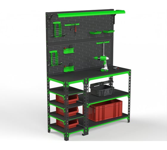 Изображение товара Верстак ООО Металекс серия SUN 950x1000x500 мм, с боковыми полками, 2-мя панелями и комплектом освещения 111235