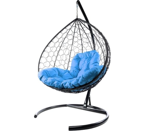 Изображение товара Подвесное кресло M-GROUP XL с ротангом чёрное, голубая подушка 11120403