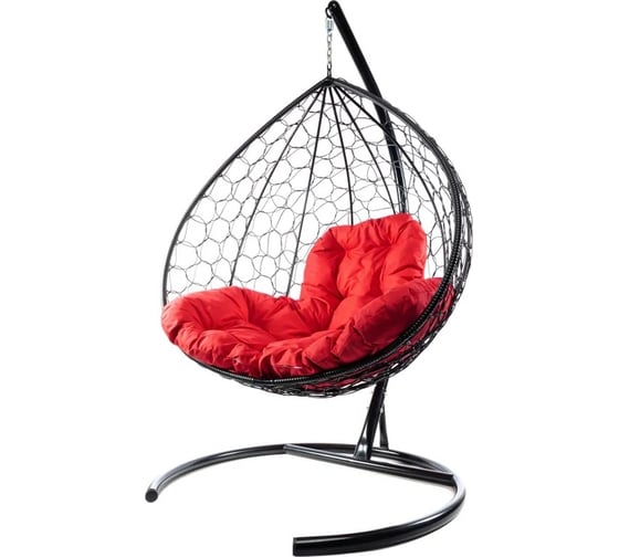Изображение товара Подвесное кресло M-GROUP XL с ротангом чёрное, красная подушка 11120406