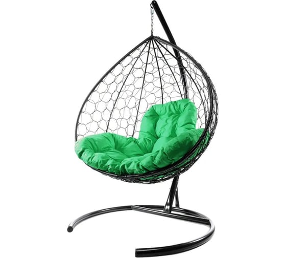 Изображение товара Подвесное кресло M-GROUP XL с ротангом чёрное, зелёная подушка 11120404