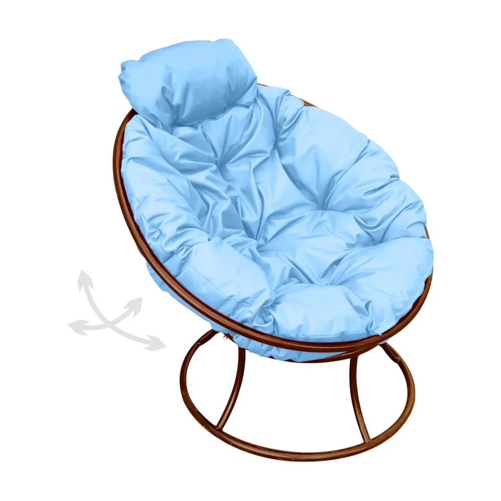 Изображение товара Кресло M-GROUP ПАПАСАН с голубой подушкой коричневое прочное и стильное