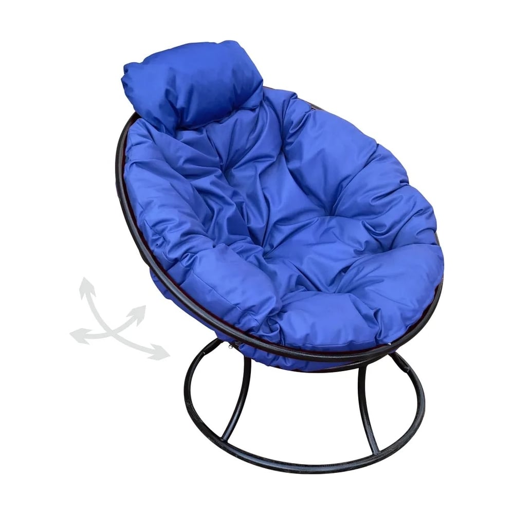 Изображение товара Кресло M-GROUP ПАПАСАН пружинка мини без ротанга черное голубая подушка