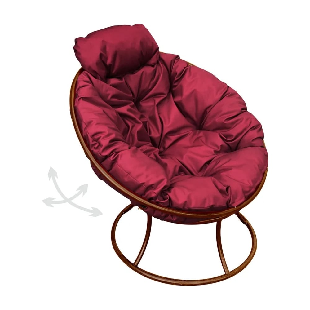 Изображение товара Кресло M-GROUP ПАПАСАН пружинка мини без ротанга коричневое с бордовой подушкой