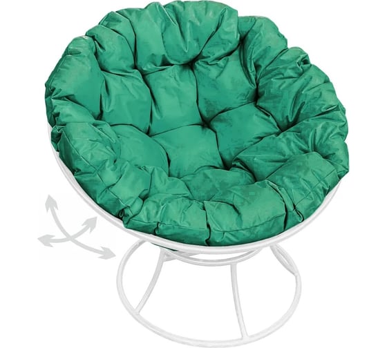 Изображение товара Кресло M-GROUP ПАПАСАН пружинка без ротанга белое, зелёная подушка 12040104