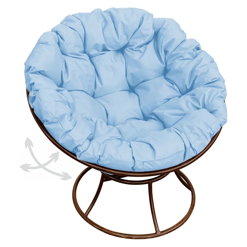 Изображение товара Кресло M-GROUP ПАПАСАН пружинка без ротанга коричневое голубая подушка