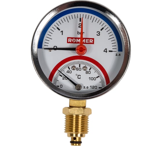 Изображение товара Термоманометр в комплекте с автоматическим запорным клапаном ROMMER радиальный, корпус dn 80 мм 1/2", 0...120c, 0-4 бар rim-0006-800415 RG00929SFHKMVA