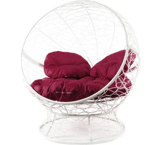 Изображение товара Кресло M-GROUP АПЕЛЬСИН с ротангом белое, бордовая подушка 11520102
