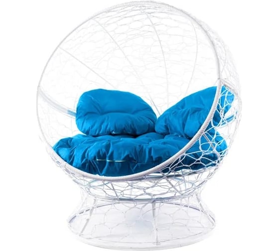 Изображение товара Кресло M-GROUP АПЕЛЬСИН с ротангом белое, синяя подушка 11520110