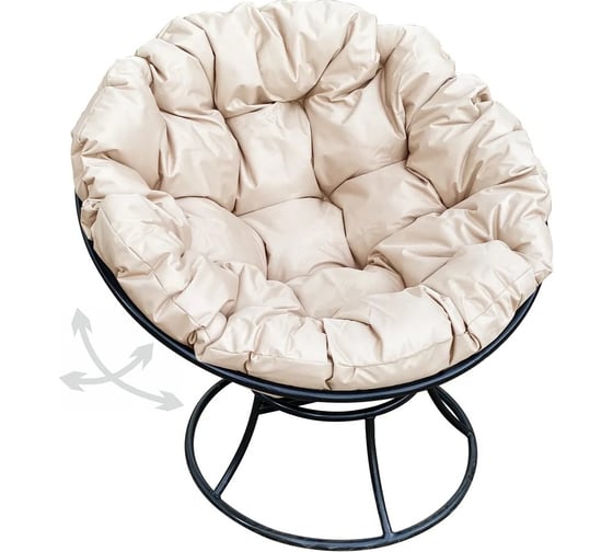 Изображение товара Кресло M-GROUP ПАПАСАН пружинка без ротанга чёрное, бежевая подушка 12040401