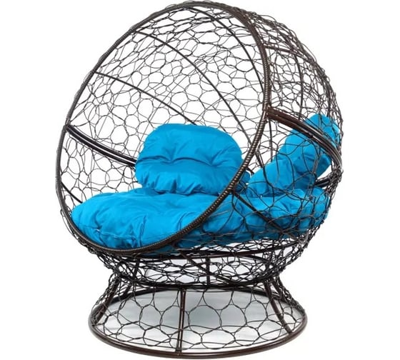 Изображение товара Кресло M-GROUP АПЕЛЬСИН с ротангом коричневое, голубая подушка 11520203