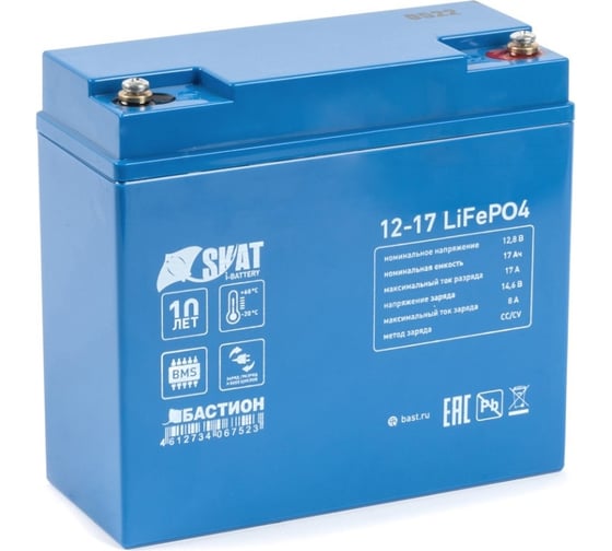 Изображение товара Аккумулятор литий-железо-фосфатный герметизированный Skat i-Battery 12-17 LiFePO4 Бастион 647